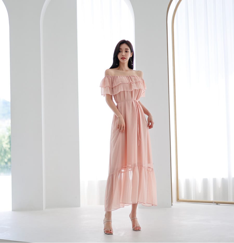 ラッフルオフショルダーワンピース