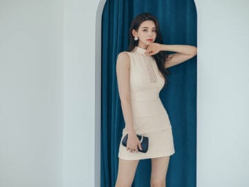 カラーネックノ―スリーブ レースインサートドレス　