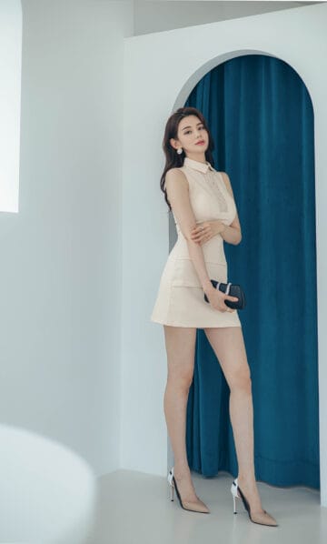 カラーネックノ―スリーブ レースインサートドレス　